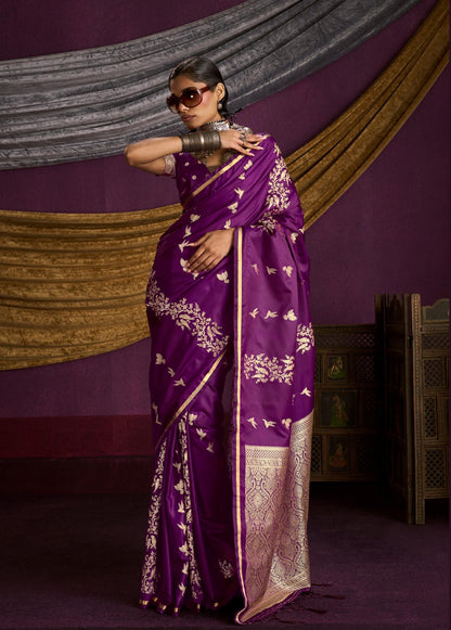 Magenta Satin Silk Readymade/Easy Saree - Panaash Saree