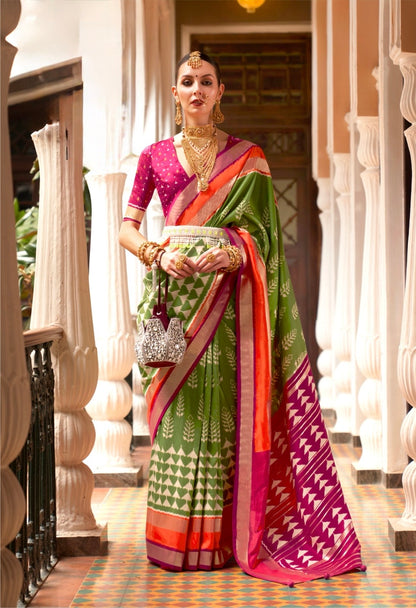 Green Patola Silk Readymade/Easy Saree