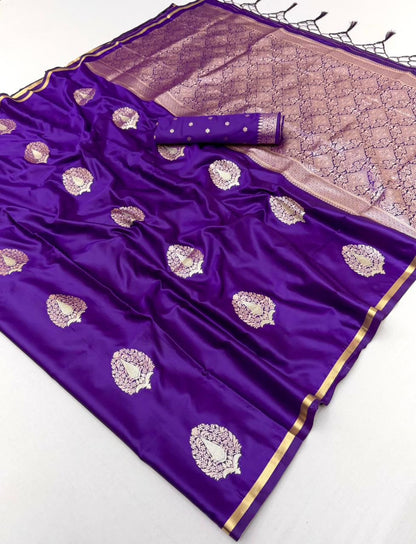 Purple Satin Silk Ready To Wear/Easy Saree - Panaash Saree