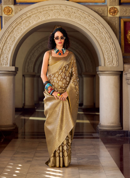 Golden Tissue Silk Readymade/Easy Saree