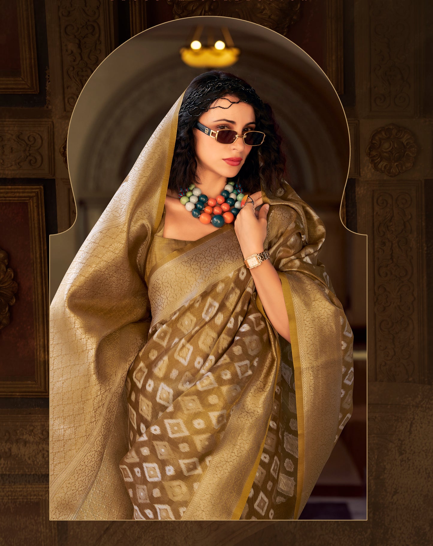 Golden Tissue Silk Readymade/Easy Saree