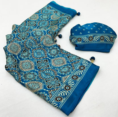 Royal Blue Crepe Silk Ready To Wear/Easy Saree - Panaash Saree