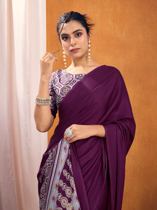Plain Magenta – Readymade Ajrakh Saree