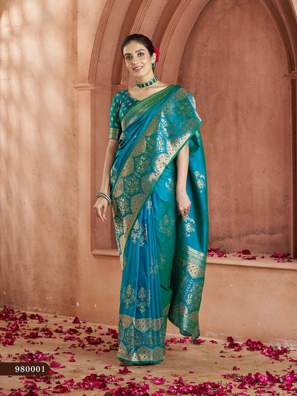 Blue Color Banarasi Silk Readymade/Easy Fancy Saree