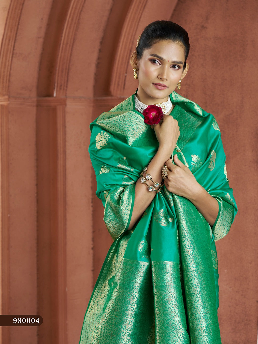 Green Color Banarasi Silk Readymade/Easy Fancy Saree