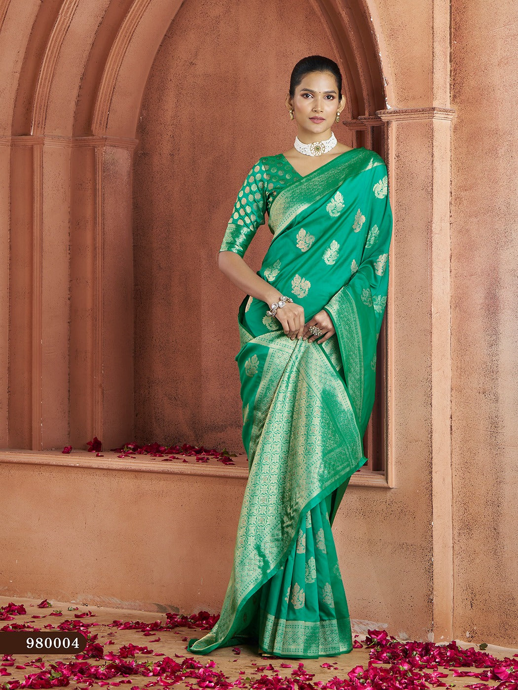 Green Color Banarasi Silk Readymade/Easy Fancy Saree