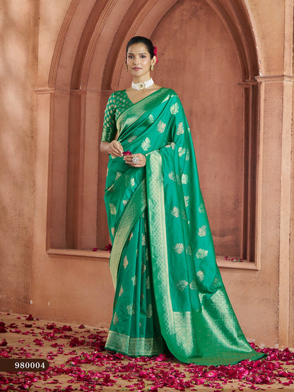 Green Color Banarasi Silk Readymade/Easy Fancy Saree