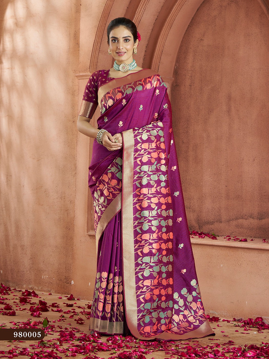 Purple Color Banarasi Silk Readymade/Easy Fancy Saree