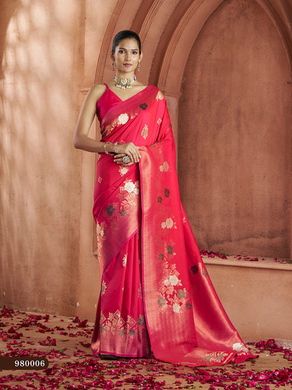 Pink Color Banarasi Silk Readymade/Easy Fancy Saree