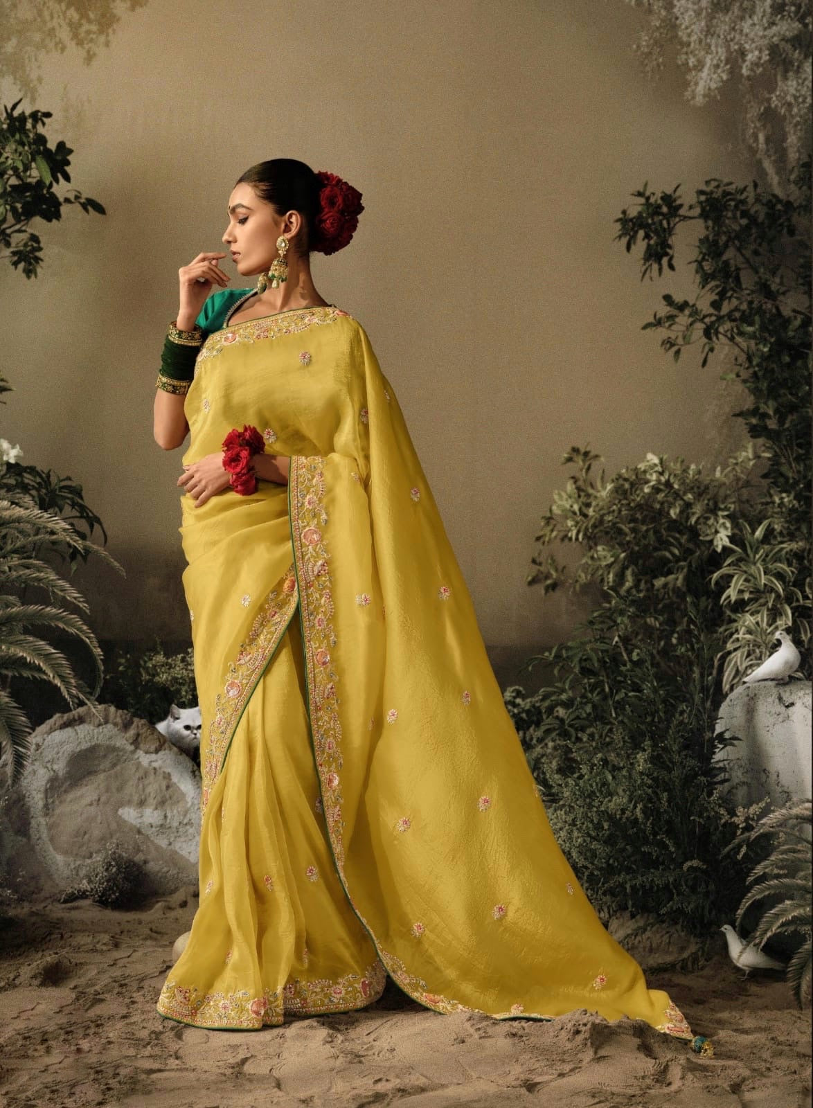 Yellow Color Kanjivaram Readymade/Easy Saree