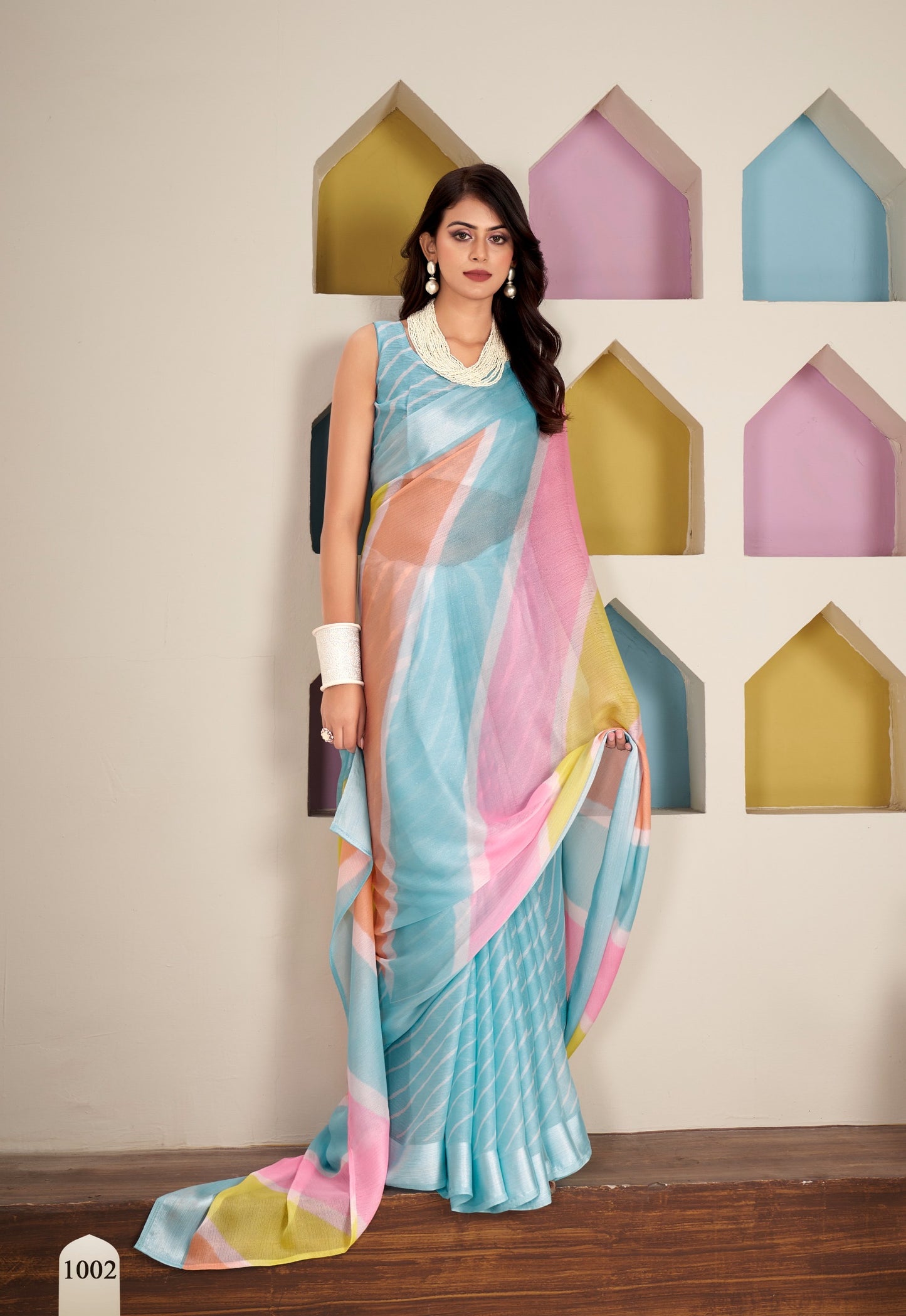 Multi Color Georgette Readymade/Easy Saree