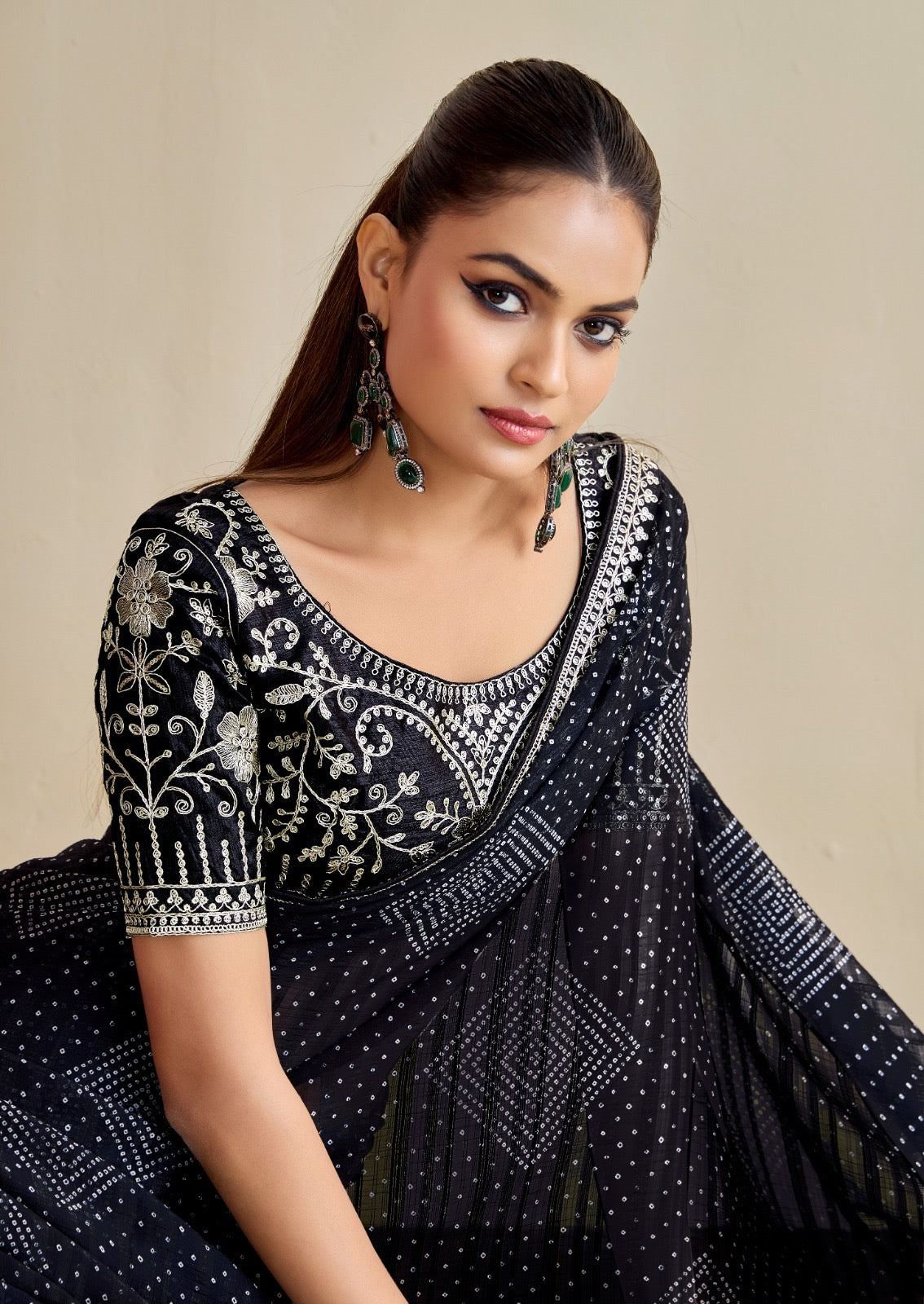 Black Georgette Readymade/Easy Saree