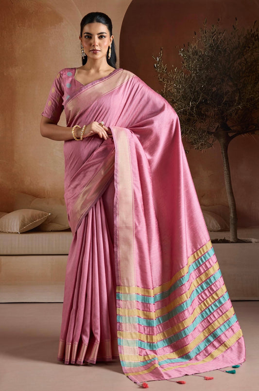 Pink Color Raw Silk Readymade/Easy Saree