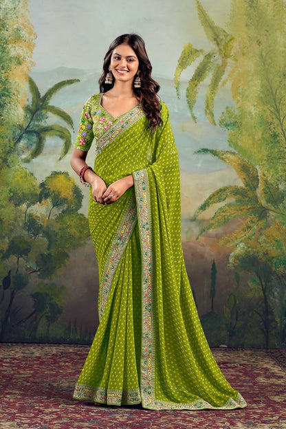 Green Georgette Readymade/Easy Saree