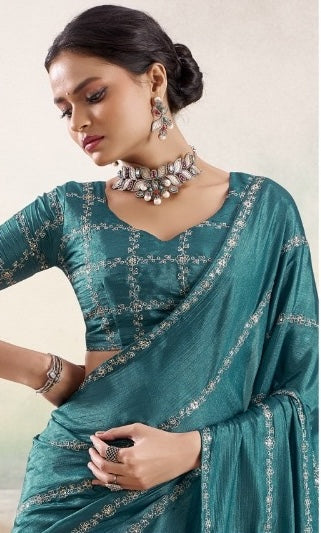 Turquoise Georgette Readymade/Easy Saree - Panaash Saree