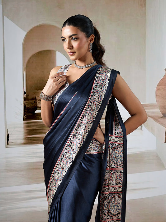 Black Crepe Silk Readymade Saree