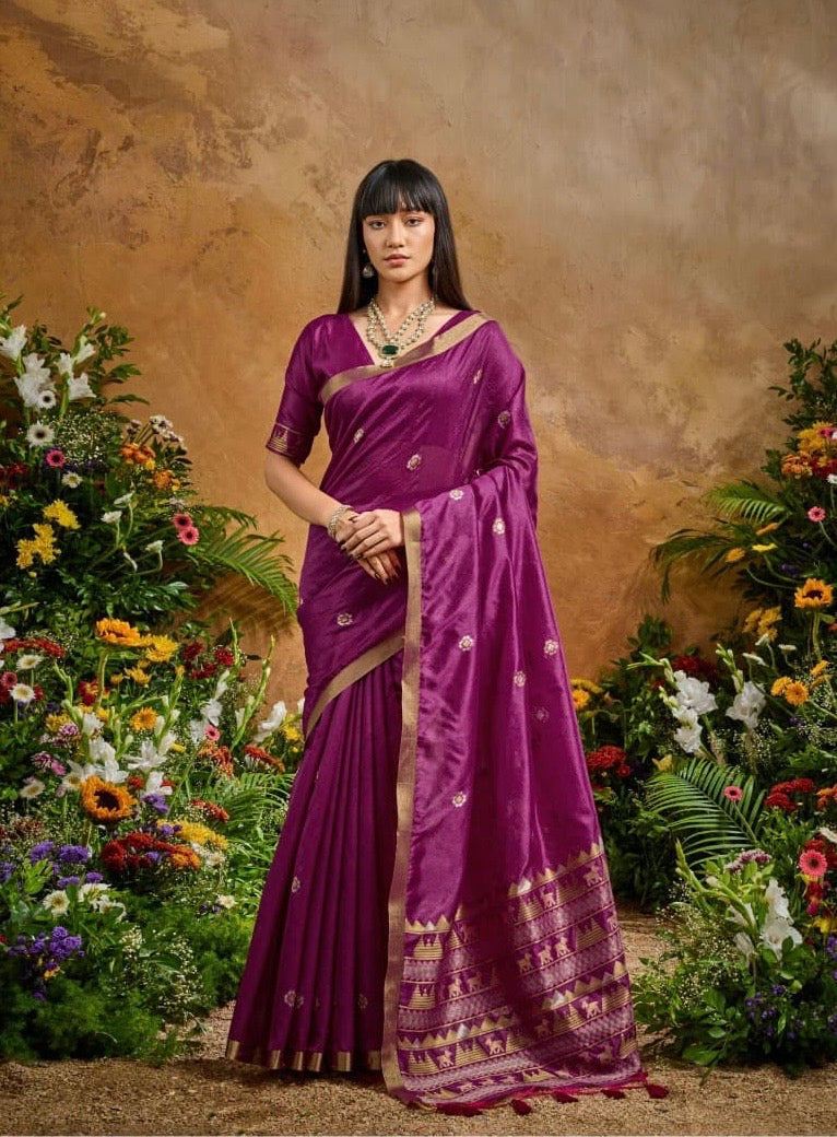 Magenta Munga Silk Ready To Wear/Easy Saree by Stylebypanaash