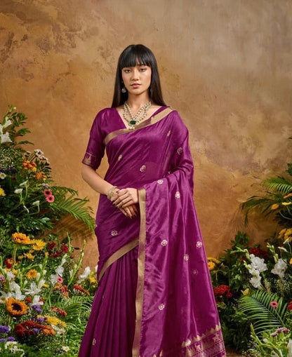 Magenta Munga Silk Ready To Wear/Easy Saree by Stylebypanaash
