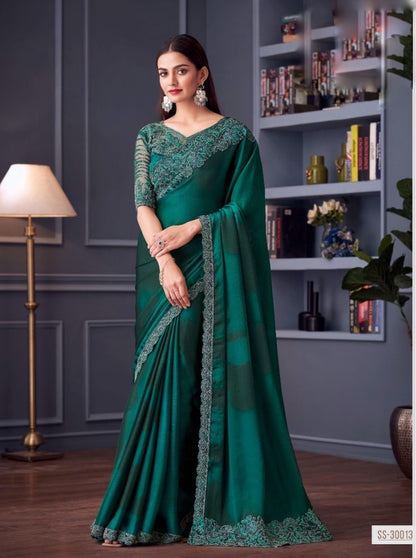 Green Color Cocktail Readymade Saree