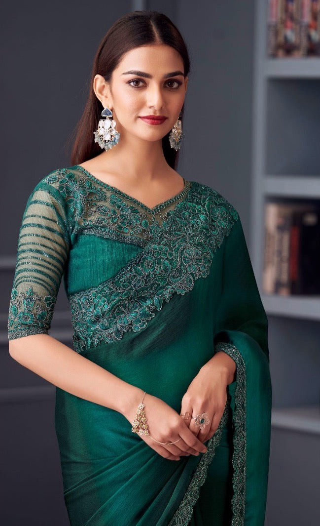 Green Color Cocktail Readymade Saree