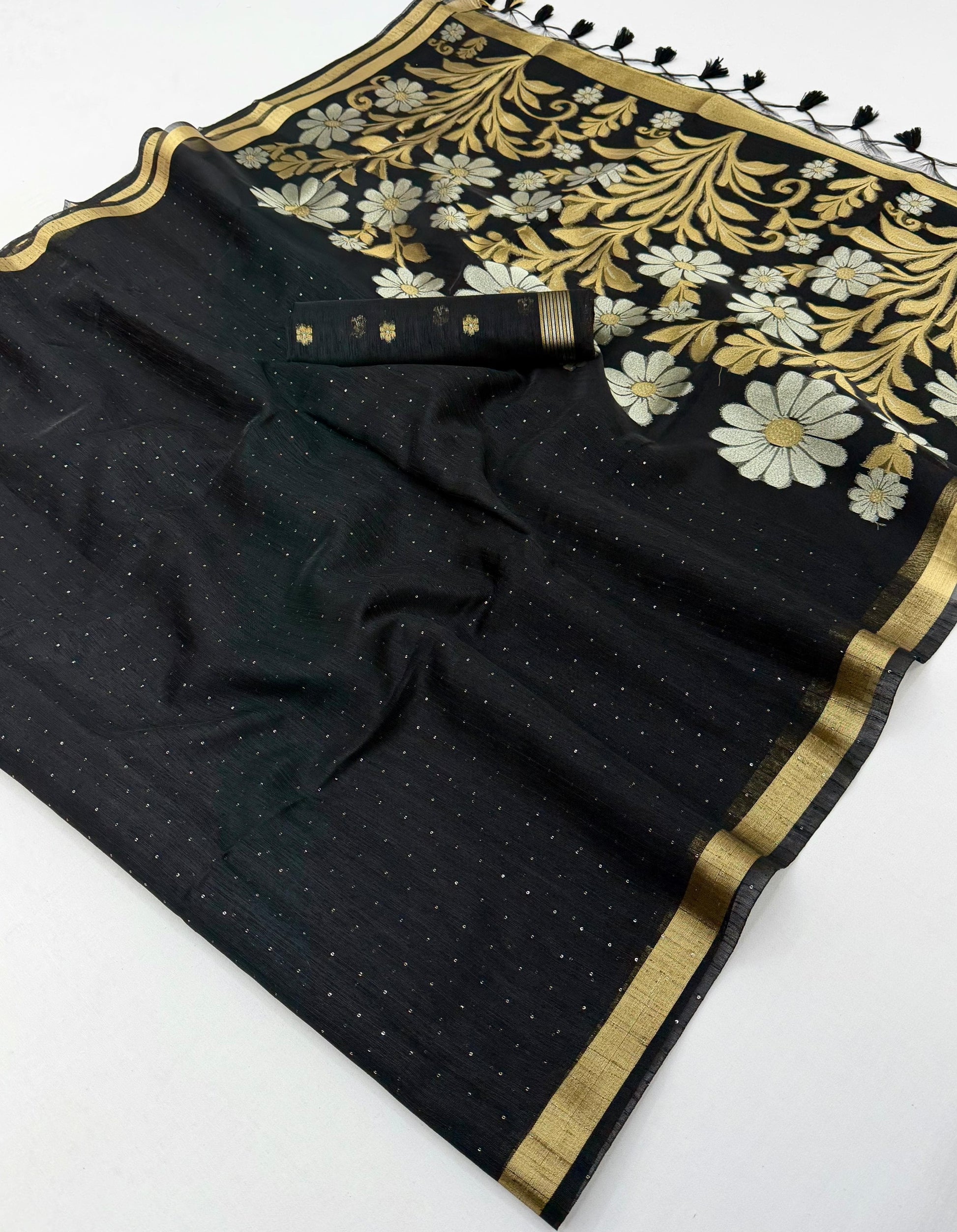 Black Munga Silk Readymade/Easy Saree - Panaash Saree