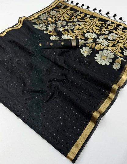 Black Munga Silk Readymade/Easy Saree - Panaash Saree
