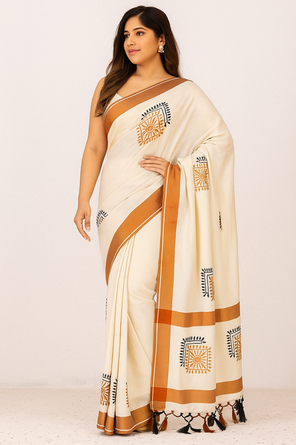 Kerala Mul Cotton Kasavu Easy/Readymade Saree