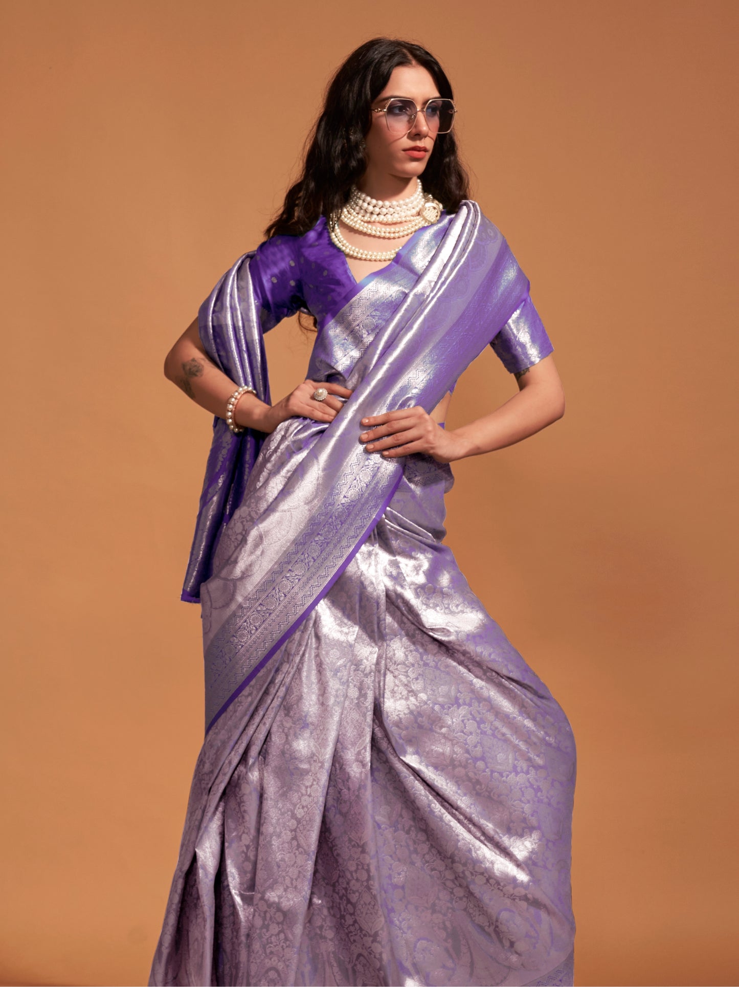 Plus Size Purple Color Kanjivaram Silk Readymade Saree