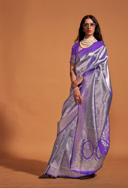 Plus Size Purple Color Kanjivaram Silk Readymade Saree