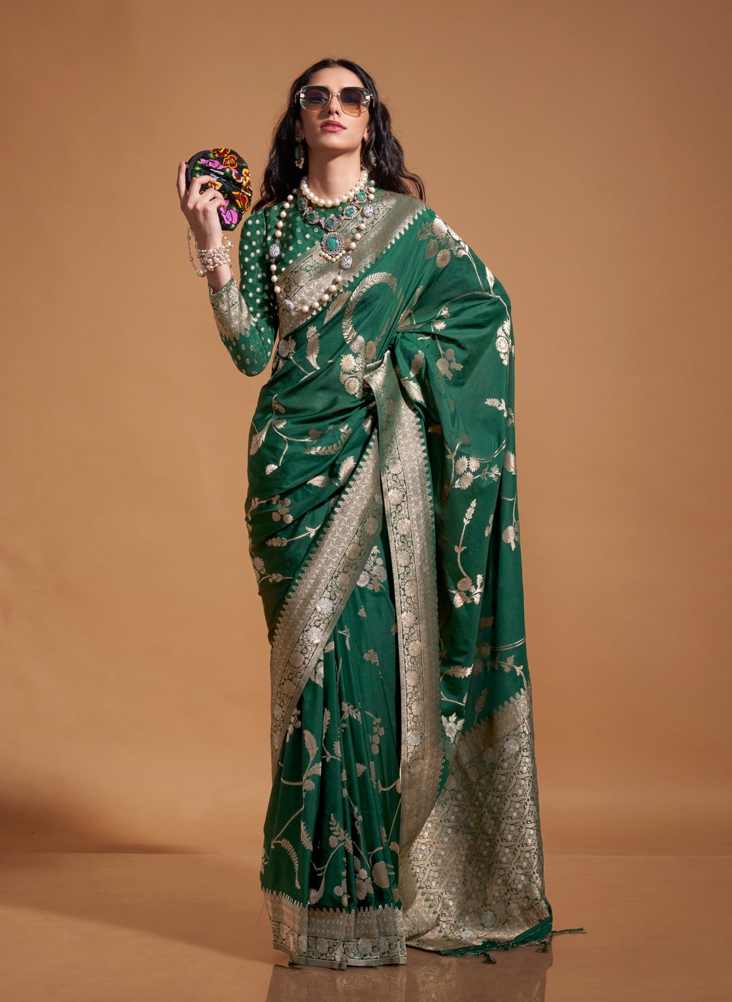 Bottle Green Color Soft Silk Readymade/Easy Saree