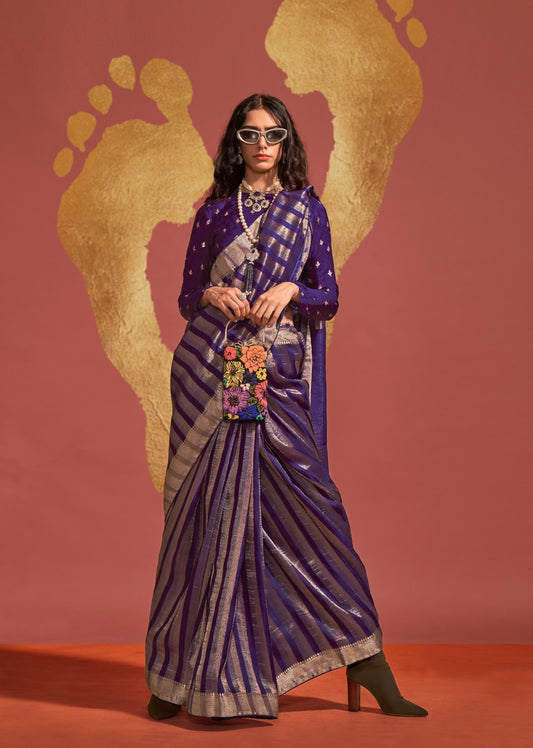 Purple Color Banarasi Silk Readymade/Easy Saree