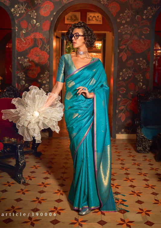 Blue Kanjivaram Silk Readymade/Easy Saree