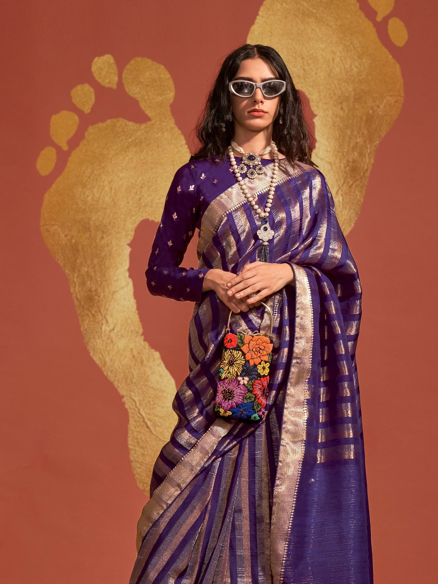 Purple Color Banarasi Silk Readymade/Easy Saree