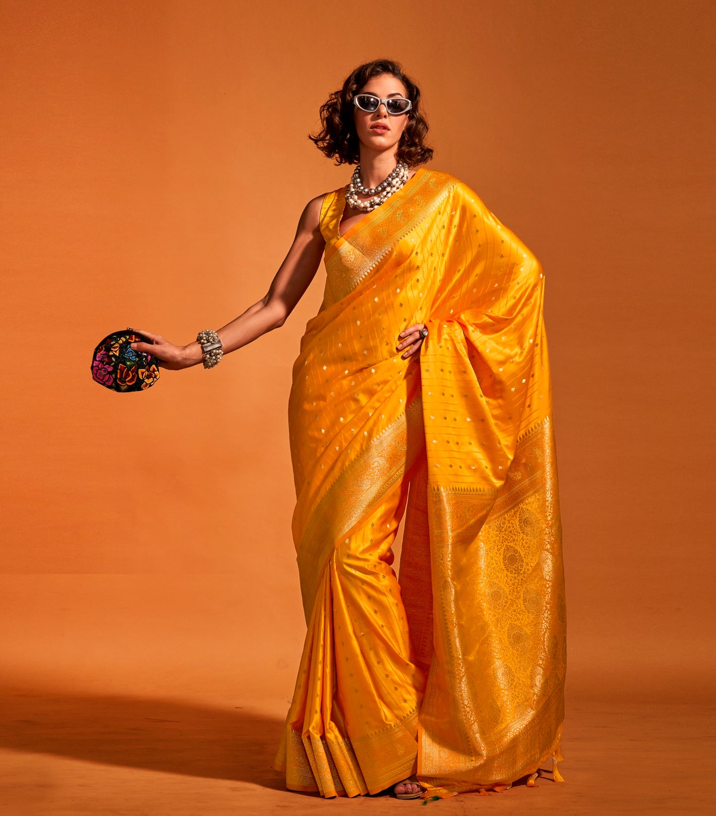 Plus Size Yellow Color Satin Silk Readymade Saree