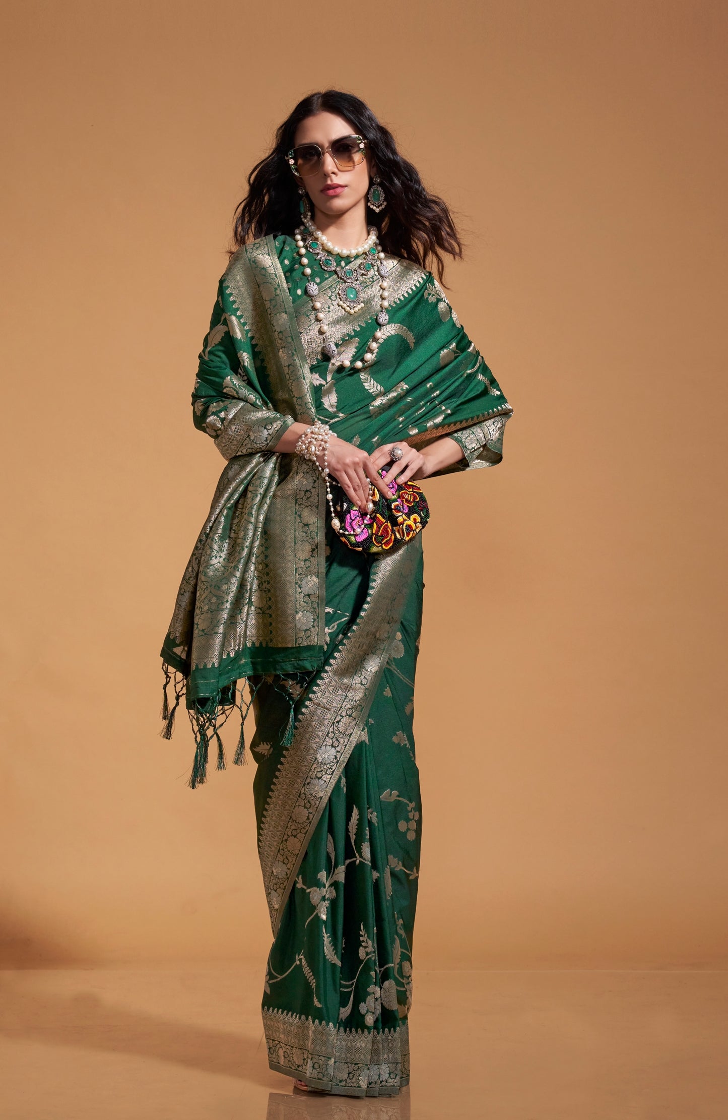 Bottle Green Color Soft Silk Readymade/Easy Saree