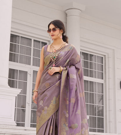 Mauve Banarasi Silk Readymade/Easy Saree