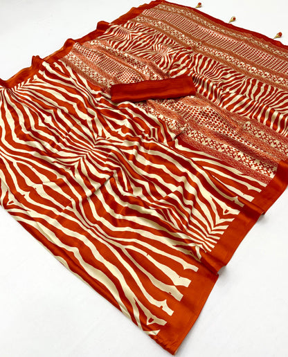 Orange Crepe Silk Ready To Wear/Easy Saree