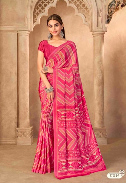 Deep Pink Crepe Silk Ready To Wear/Easy Saree by Stylebypanaash 