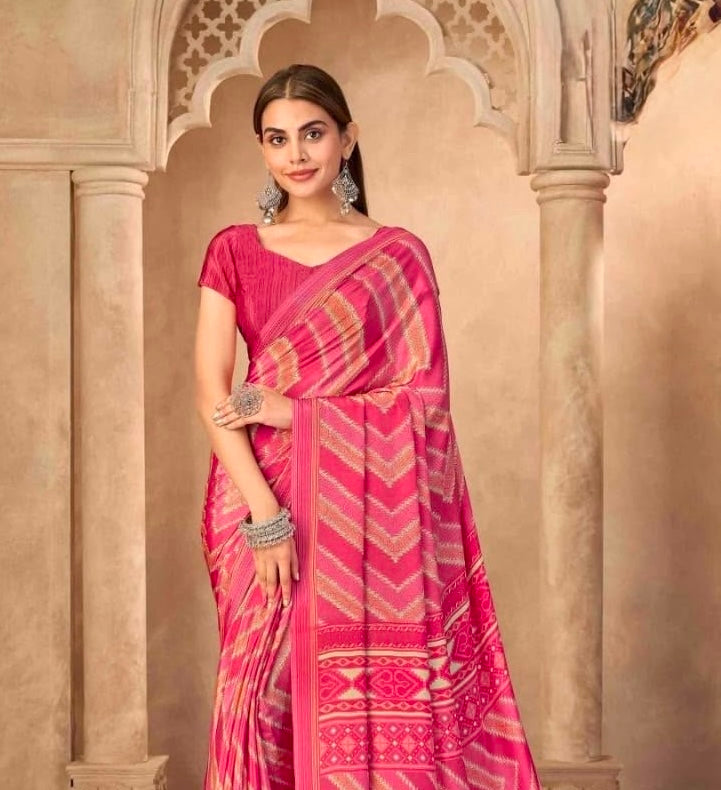 Deep Pink Crepe Silk Ready To Wear/Easy Saree by Stylebypanaash 