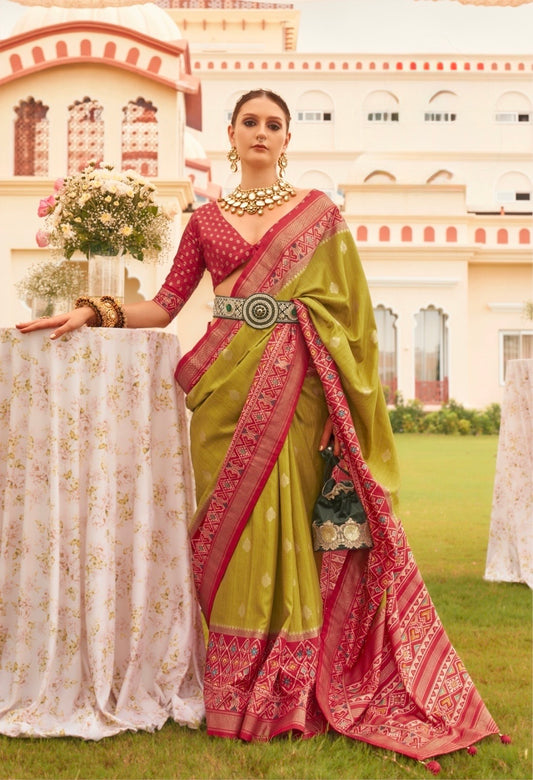 Light Green Patola Silk Readymade/Easy Saree