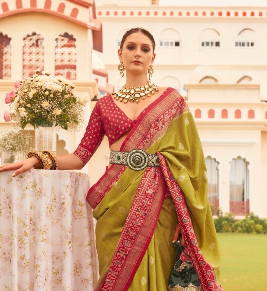 Light Green Patola Silk Readymade/Easy Saree