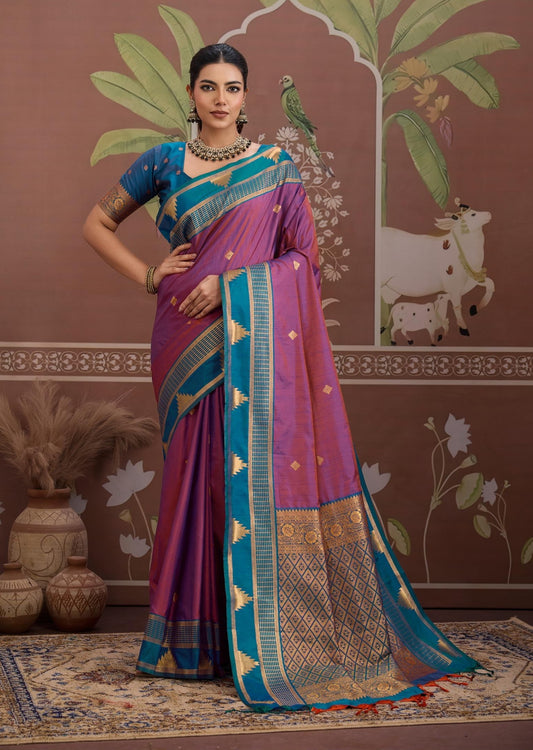 Purple Color Tussar Silk Readymade/Easy Saree