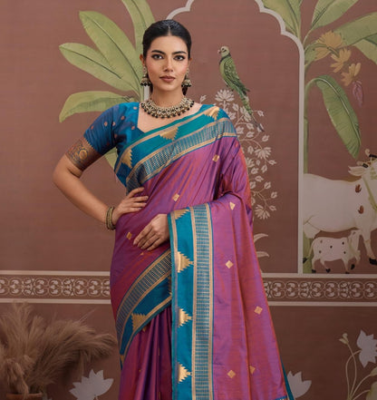 Purple Color Tussar Silk Readymade/Easy Saree