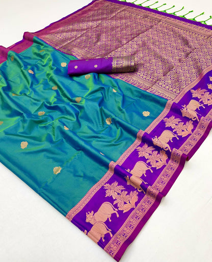 Green Two Tone Kanjivaram Silk Readymade/Easy Saree