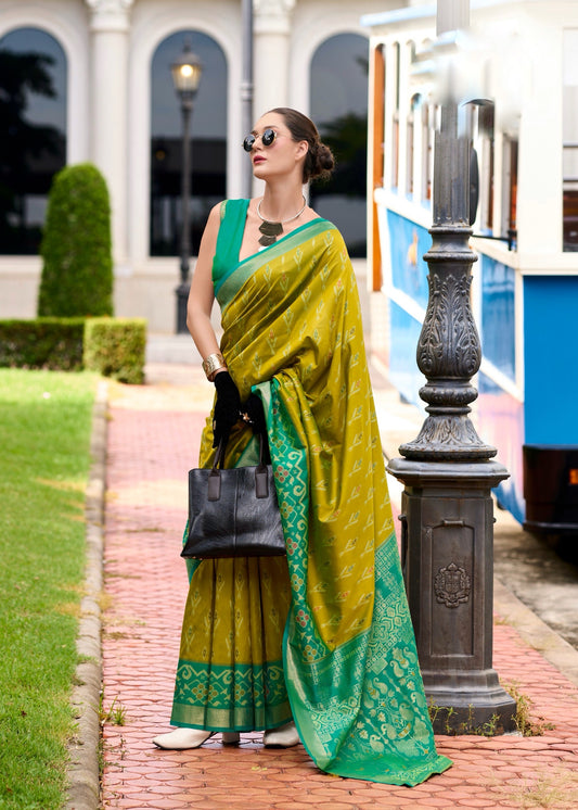 Mehendi Green Color Ikkat Silk Readymade/Easy Saree