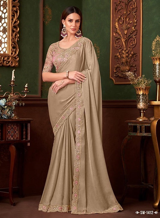 Golden Color Cocktail Readymade Saree