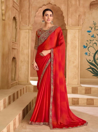 Red Cocktail Party Wear Readymade Saree