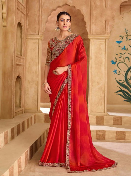 Red Cocktail Party Wear Readymade Saree
