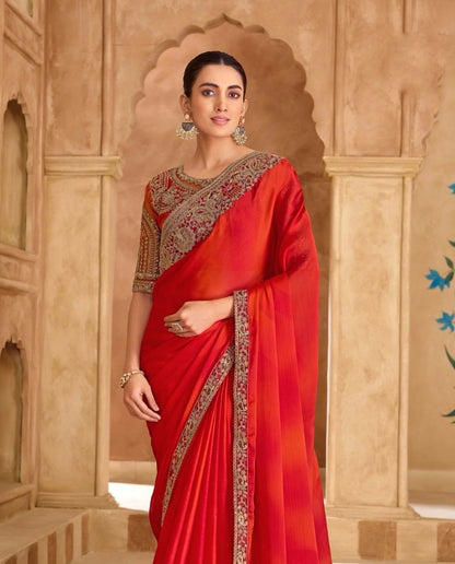 Red Cocktail Party Wear Readymade Saree