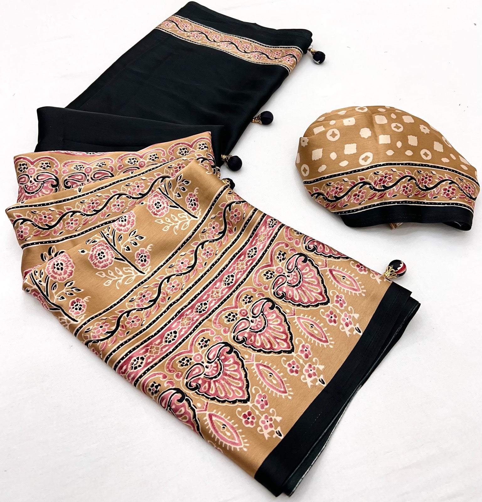 Black & Beige Crepe Silk Normal Drape Saree - Panaash Saree